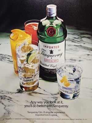Tanqueray Gin Marble Top Colorful Cocktails Print Ad 1977