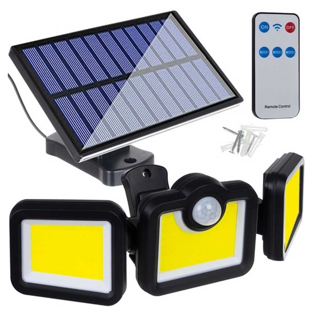 Lampe solaire extérieur 3 têtes orientables 171 LED projecteur puissant étanche pour cour