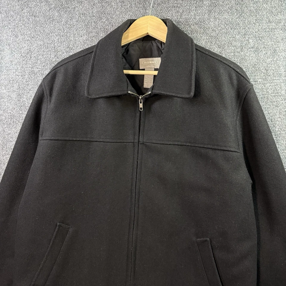 VTG OLD Navy Full Zip Harrington Jacket Mens M Wool  Black Quilt Lined Y2K - Image 2 of 4