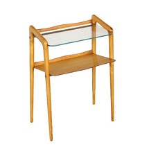 Piccolo Étagère Vintage Italia Anni 50 Legno di Faggio Vetro Oggettistica