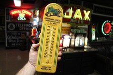 Rare 1950s John Deere Gmc Rochelle Ill Embossed Metal Thermometer Sign Tractor