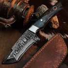 9.3" Handmade Damascus Collector Knife Full Tang Ram Horn Handle Leather Sheath — photo 1