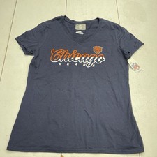 NFL Team Navy Blue Chicago Bears V Neck Shirt Sleeve T Shirt Women's Size Medium
