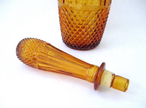 Vtg MCM Rossini Amber Diamond Glass Genie Bottle Decanter Italy Original Label - Picture 5 of 7