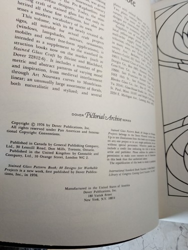 Stained Glass Pattern Book VTG 1976 Dover Ed Sibbett 88 Designs Coloring Art NOS - Picture 3 of 11