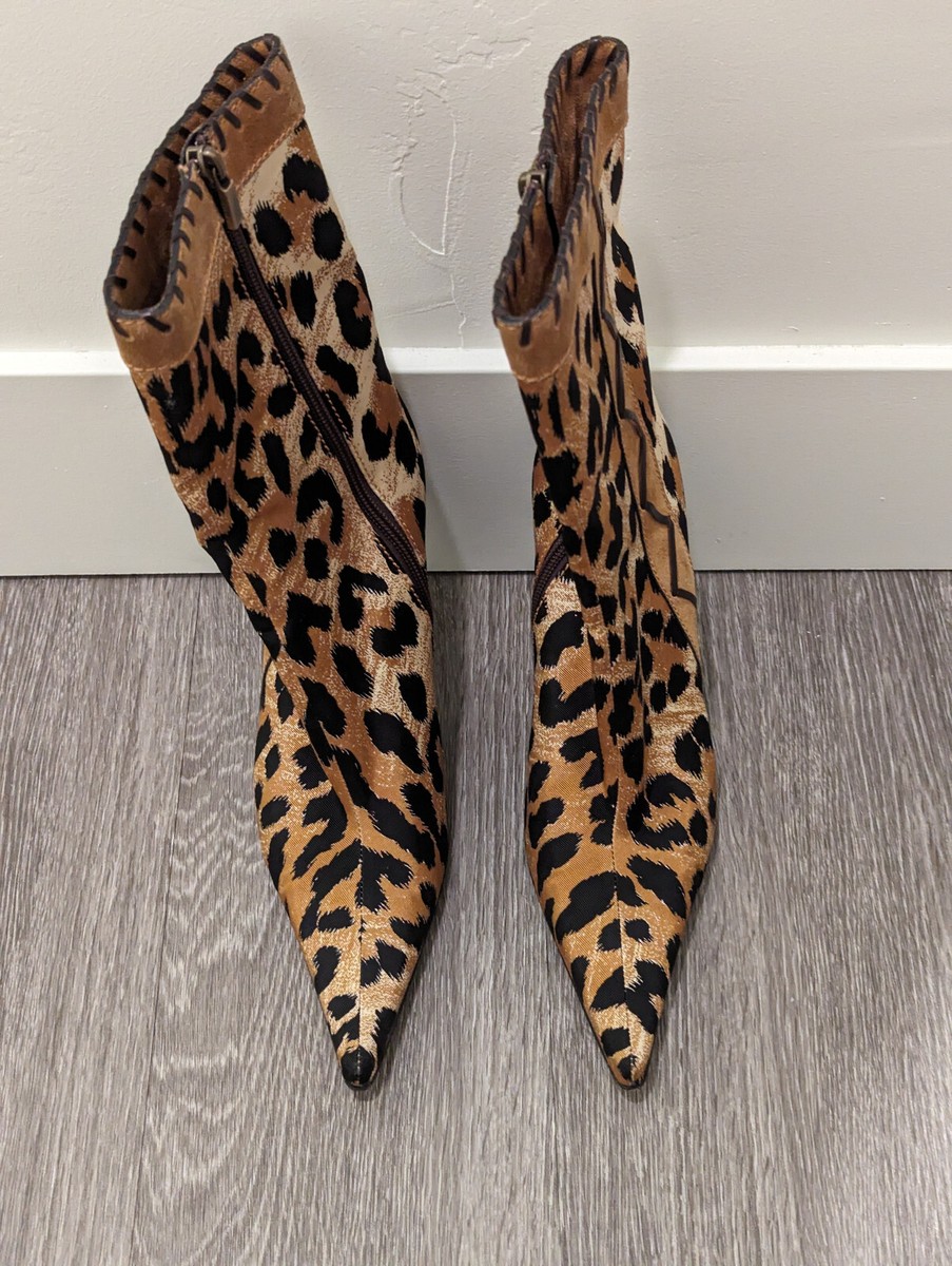 Casadei Womens Pointed Toe Stiletto Heel Boots Leopard Print 