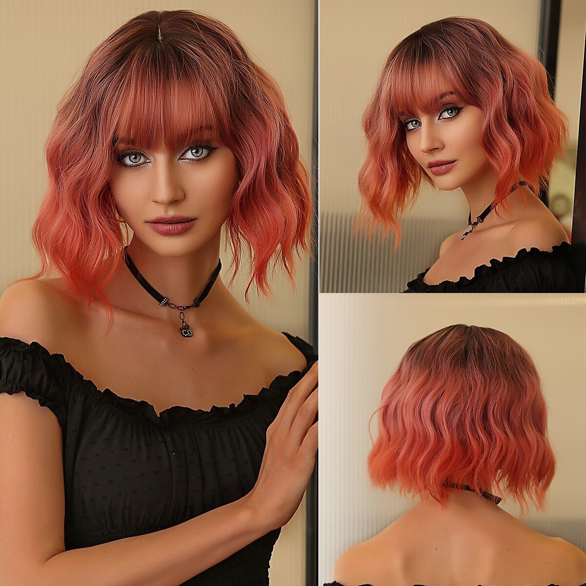 Brown Blonde Synthetic Wigs Short Wavy Wig for Women Wave  display picture 1