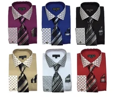 New Men's High Quality Fashion Dress Shirt With Tie&Hanky French Cuff FL630