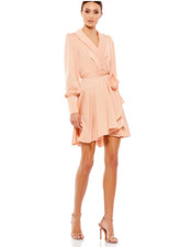 Mac Duggal HI-LOW PLEATED SHORT WRAP DRESS beige SIZE 2 (12514) salmon