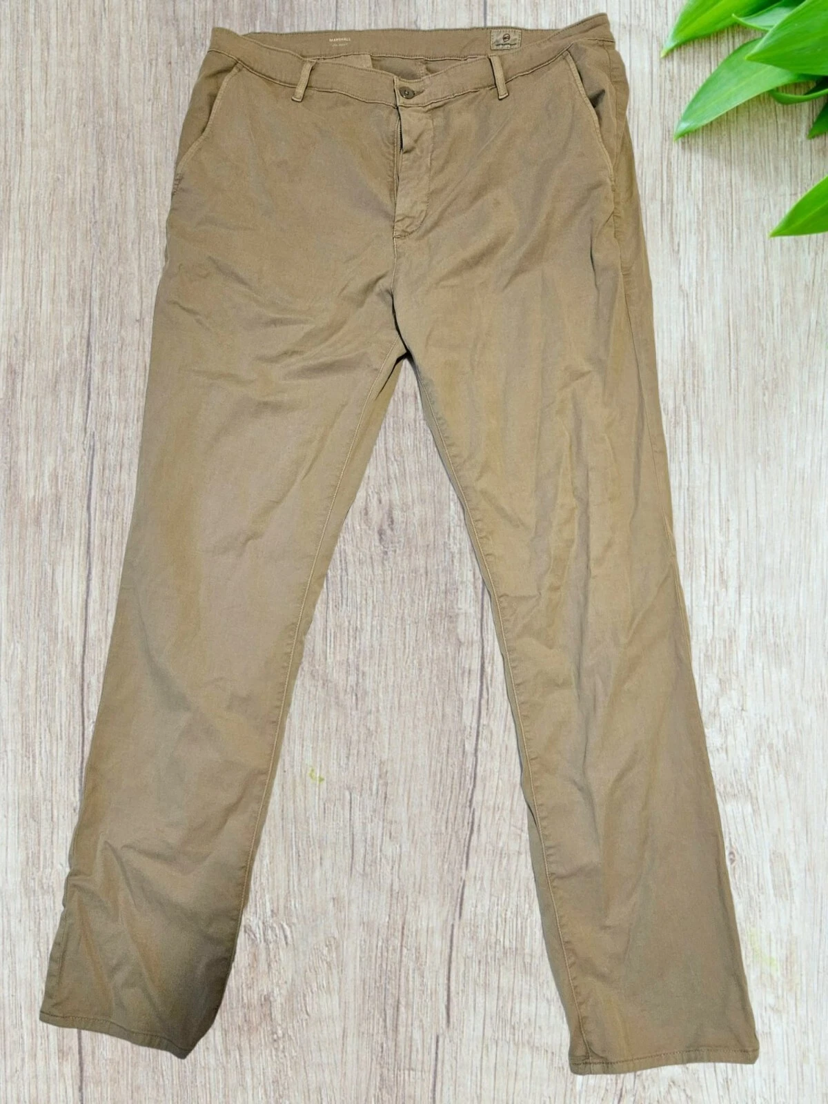 AG Adriano Goldschmied Pants Mens 38x33 Beige Tan Marshall Slim Trouser Pocket