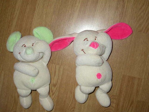 Doudou Peluche lot 2 souris lapin rabbit chien vert rose Nounours ...