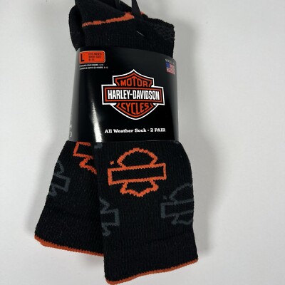 Harley Davidson Socks, Men s Large, 2 Pair NEW! Made In USA Slightly Irregular
