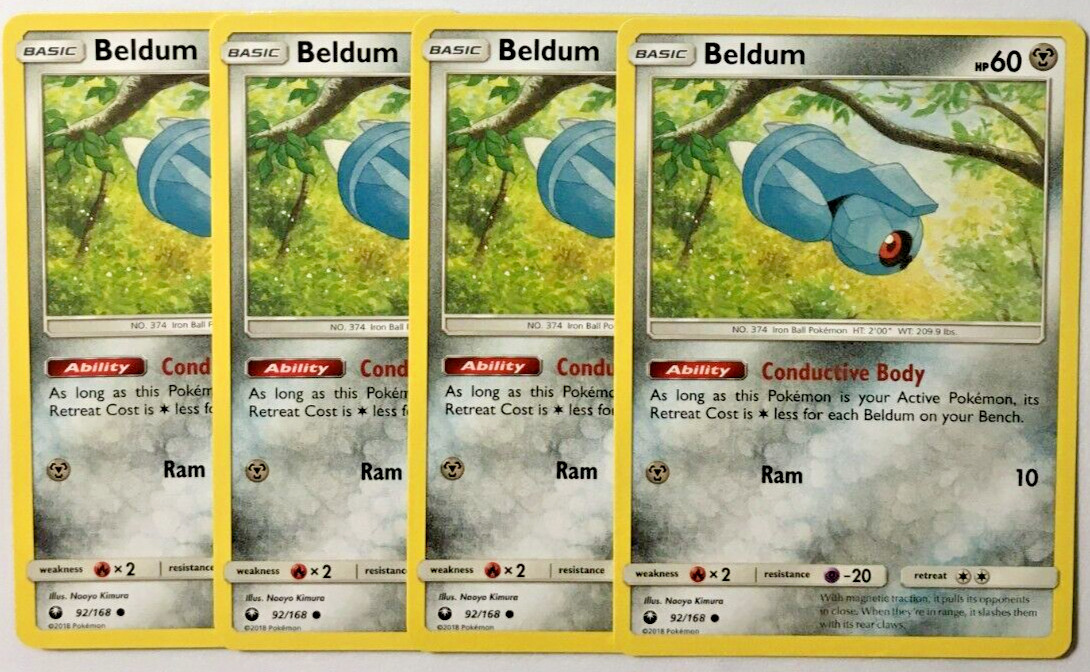 POKEMON 4X BELDUM 92/168 CELESTIAL STORM COMMON NEAR MINT-PLAYSET