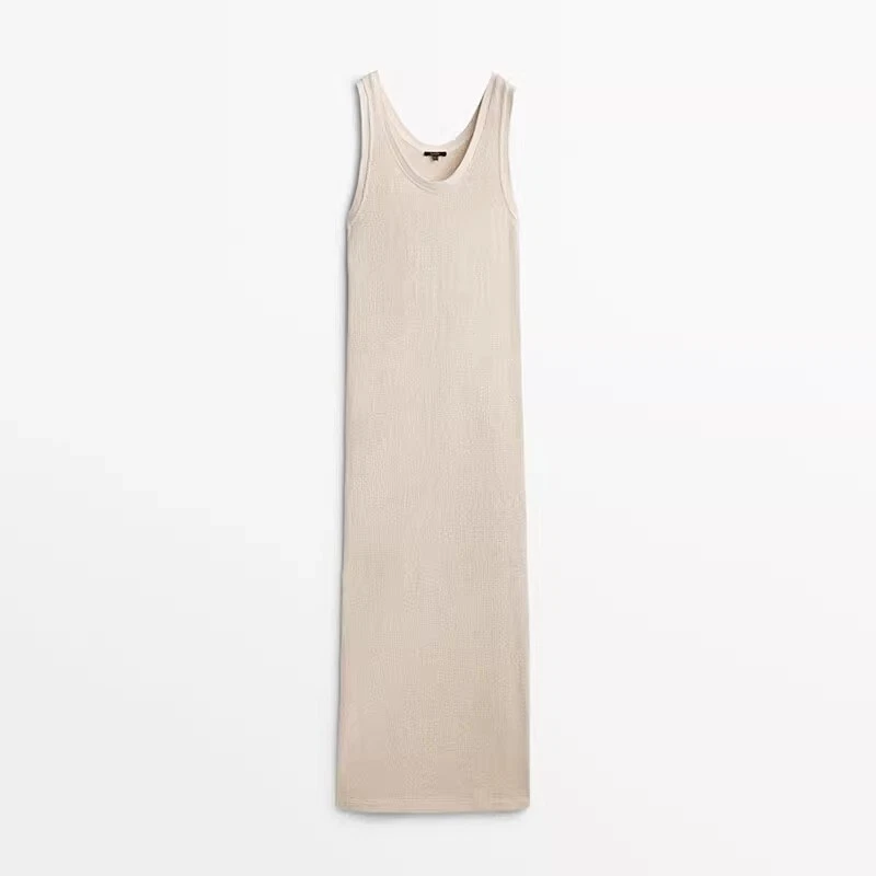 OFF WHITE Abito donna Massimo Dutti slim fit senza maniche in rete