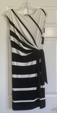 Lauren Ralph Lauren Dress Women 10P Black White Stripe Faux Wrap Tie