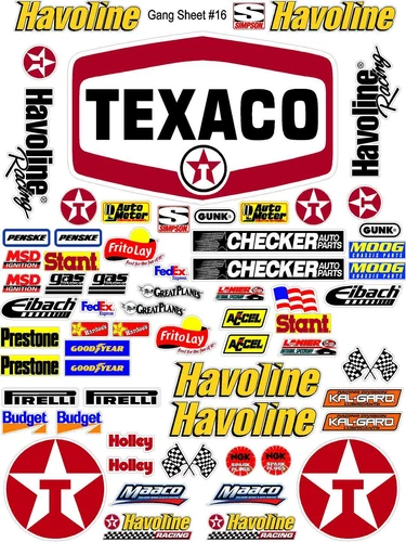 TEXACO Sticker Gang SHEET 16 -R/C MODEL Decal 1/12 -1/10-DIE CUT -NASCAR==16 - Picture 1 of 9