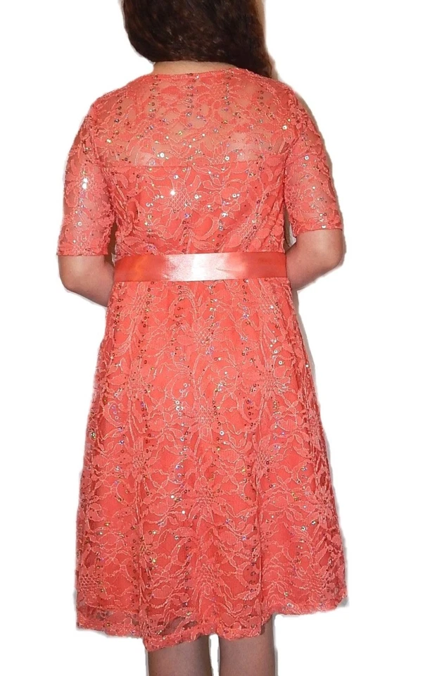 MY MICHELLE Vestido de Encaje Coral Lentejuelas Faja y Prendedor para Niña Talla 7 8 10 14 NUEVO $62 Foto 2 de 4