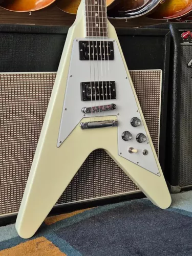 70s Flying V Electric Guitar Classic White Rosewood Fretboard Chrome Part MAD