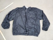 VINTAGE Nike Jacket Mens 2XL XXL Black Windbreaker Coat Lined Full Zip Logo 90s