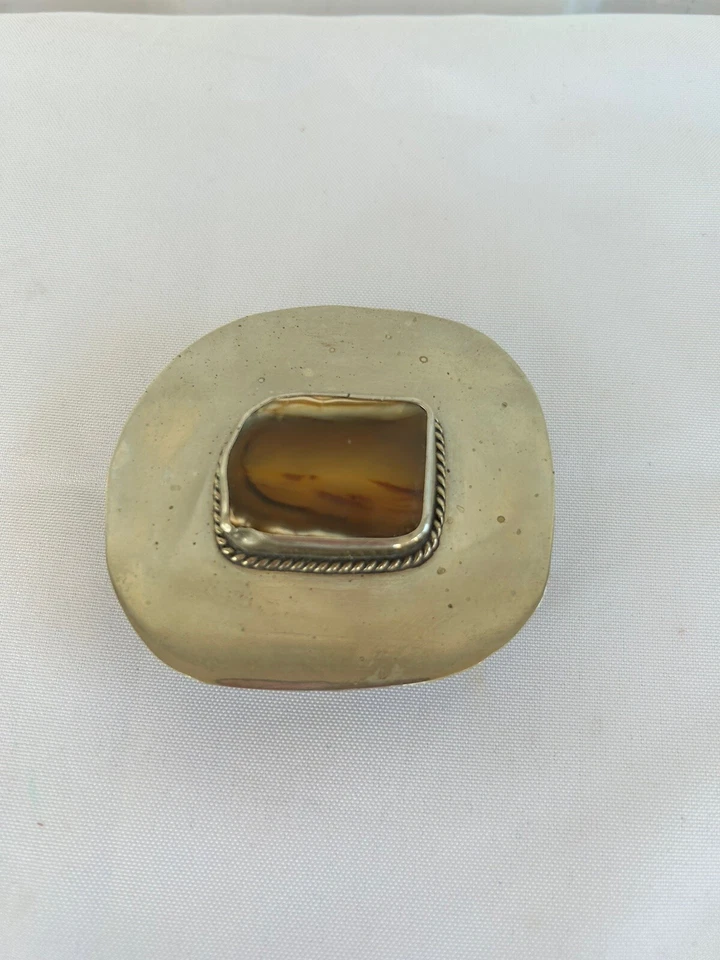 Cinturón Hebilla Corte Pulido Ágata Opaco Piedra Natural Plateado Plato Boho Foto 2 de 4
