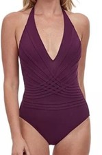 Gottex L31219 Aubergine Divine Halter Front Trapunta One Piece Swimsuit Size 10
