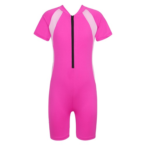 UK Girls Boys One Piece Swimsuit Short Sleeve Water Sports Surfing Bathing Suit - Picture 51 of 72