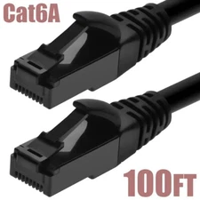100FT Cat6A RJ45 Network LAN Ethernet UTP Patch Cable TPE Outdoor 500MHz Black