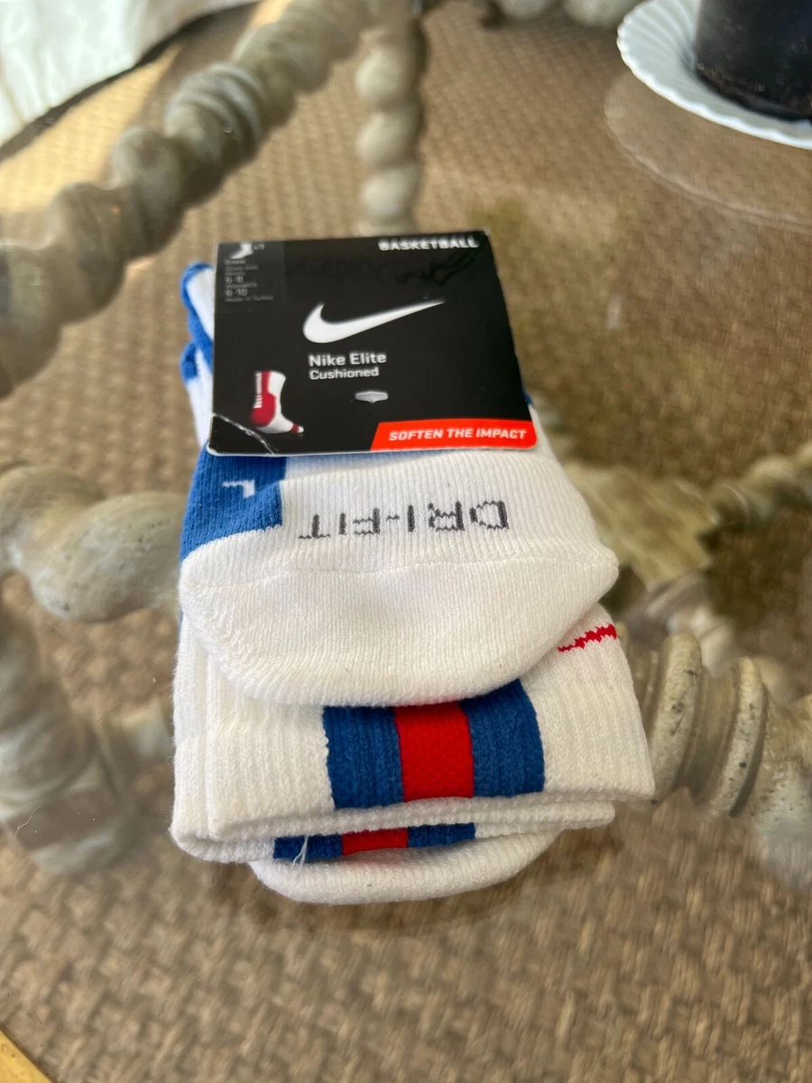 Nike Elite Cushioned Crew Basketball Socks White Red Blue Medium 4668 166