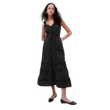 NWT Large Tall - Gap Ruffle Hem Eyelet Maxi Dress Black Cotton