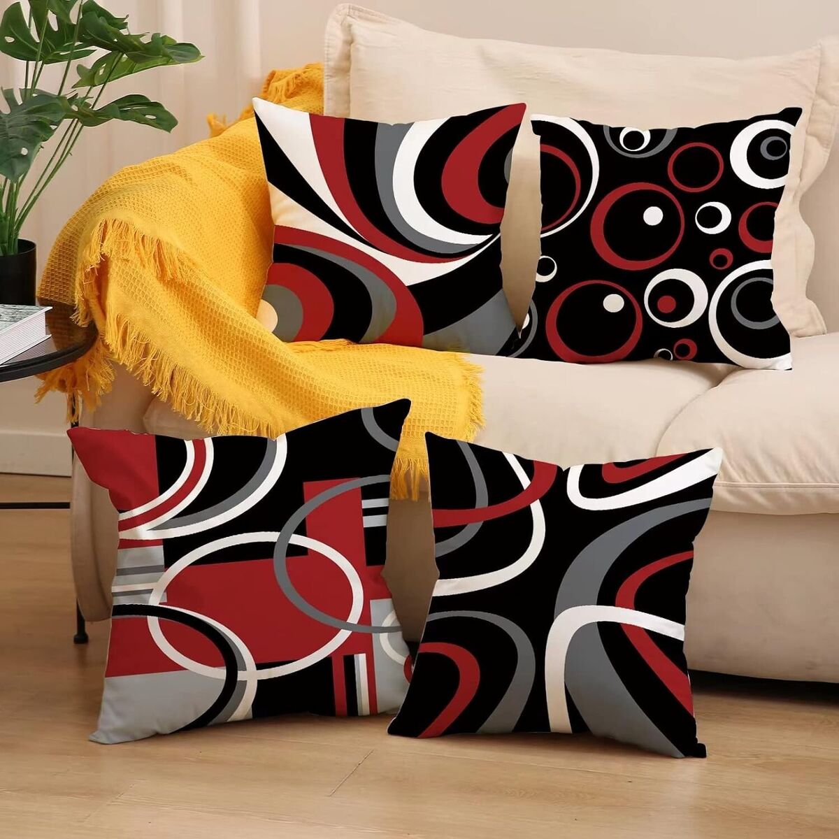 Set Of 4 Red And Black Lumbar Pillow Covers Set Of 4 Red And Black Lumbar Pillow Covers