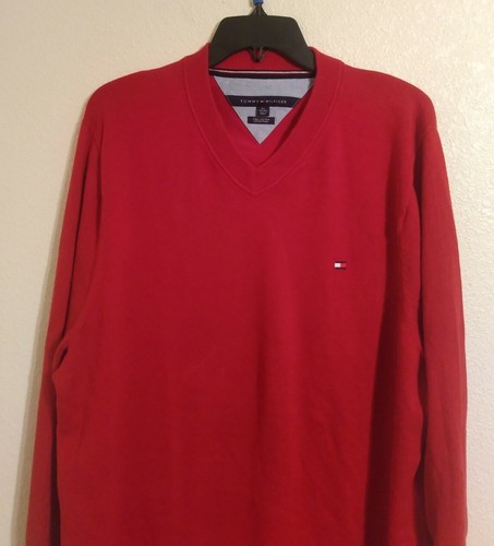 Tommy Hilfiger Large Pima Cotton V Neck Red Long Sleeve Sweater Pullover Sz XLT - Picture 3 of 6