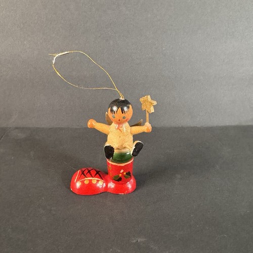 Vintage Green Wooden Angel Figurine Ornament - Picture 2 of 5