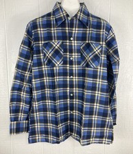 Vtg Mr Leggs Plaid Flannel Button Front Shirt Blue Long Sleeve Mens Large