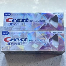 NEW Crest 3D Lot of (2) White Brilliance Toothpaste Vibrant Peppermint 4.6oz