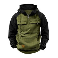 Men Cargo Combat Hoodie Long Sleeve HalfZip Sport Army Tactical Sweatshirt-Top  M