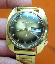 SERVICED ACCUTRON BULOVA 2182 GOLD ELECTROPLATE TUNING FORK MEN's WATCH N3