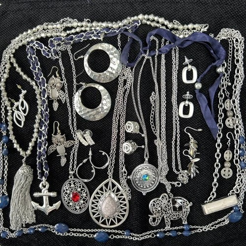 Costume Jewelry Lot Vintage To Now, Silver Tone,  17 Total Earrings+Necklaces