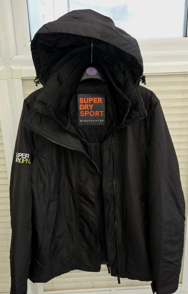 Men's XXL 2XL Superdry Black Windyachter Hooded Jacket Coat. New Without Tags.  - Image 2 of 4