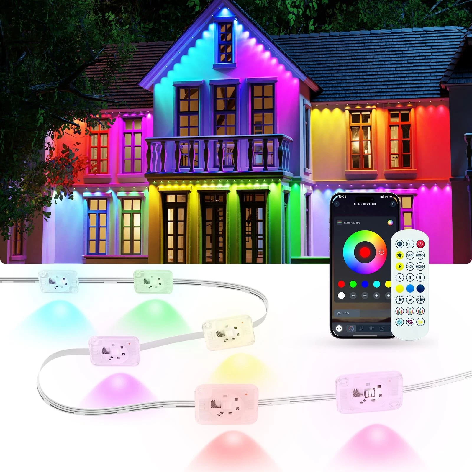 Permanent Outdoor Lights for House, 100ft Smart RGB LED Eave Lights Outdoor D...