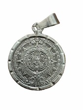 Real Sterling Silver 950 Aztec Mayan Calendar Pendant 925 Sterling Italian Chain