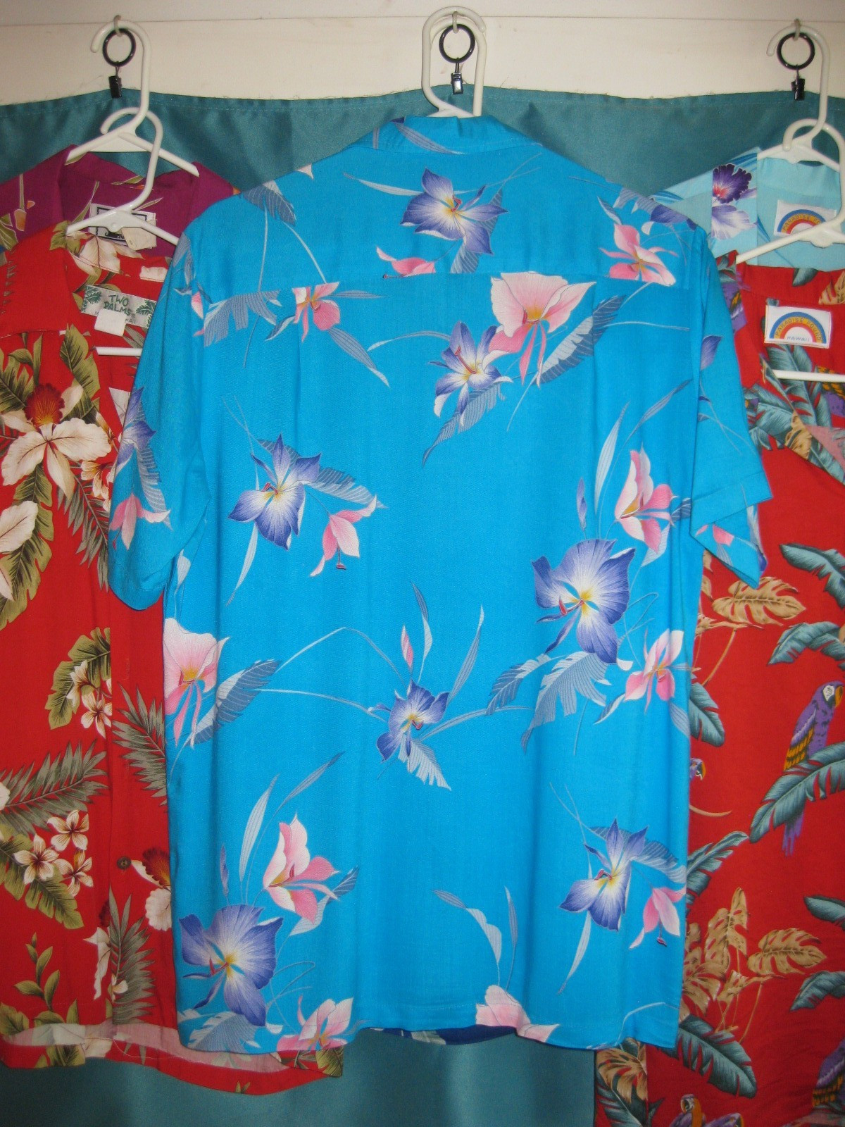 Vintage Paradise Found blue/purple-pink orchid original aloha rayon shirt Medium