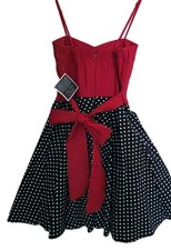 Retro 50s Rockabilly Pinup Dress Red Sweetheart Black White Polka Dot Swing Med