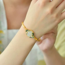 18CM Natural Stone Cloud Pattern Round Pendant Bracelet Enamel Amulet Hand Chain