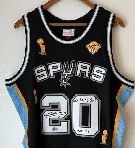Manu Ginobili signed "Go Spurs Go!" & “HOF ‘22” NBA Mitchell & Ness Jersey BAS