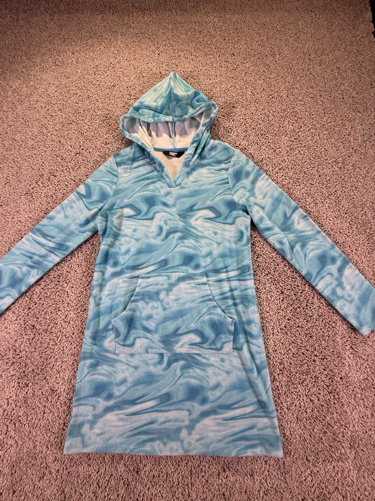 NWOT Lands’ End Girls Cover Up Swimwear Size Large 10-12 Blue Swirl Hooded