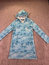 NWOT Lands End Girls Cover Up Swimwear Size Large 10-12 Blue Swirl Hooded