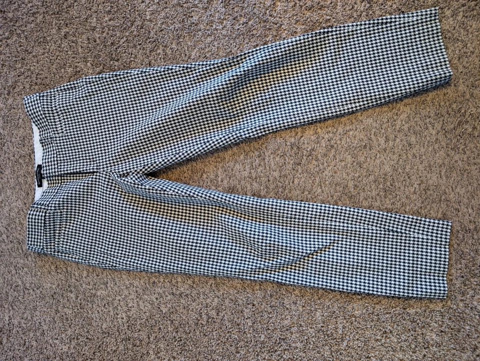 Pantalón al tobillo Banana Republic Sloan para mujer 6 negro blanco pata de gallo elástico carrera Foto 3 de 4