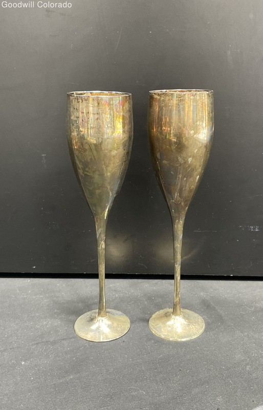 2 Silver Tone Champagne Flute Cups