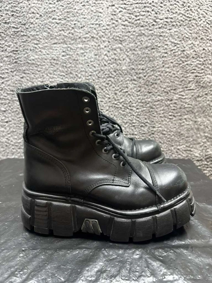 New Rock M-Newmili083-S37 Lace-Up Platform Boots Black Womens Size 42 EU - Image 4 of 4