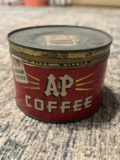 Antique A&P Coffee Tin Red And Gold 1 Pound Key Wind Style Can